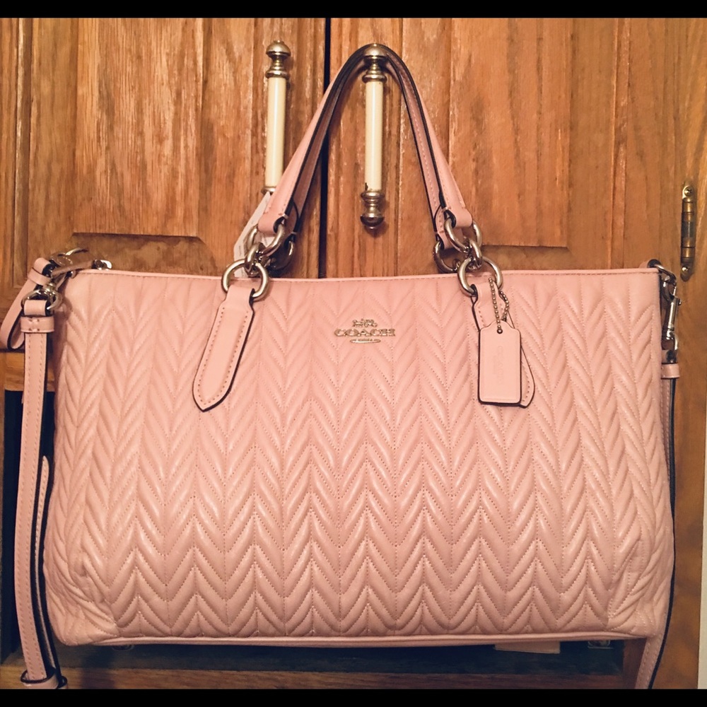 Coach Quilted Leather Tote Bag - Blush Pink